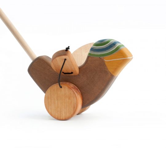 As a child walks pushing this eco frienldy wooden toy, Sparrow becomes so happy that he starts flapping his wings. This wooden toy is quality crafted and safe. 