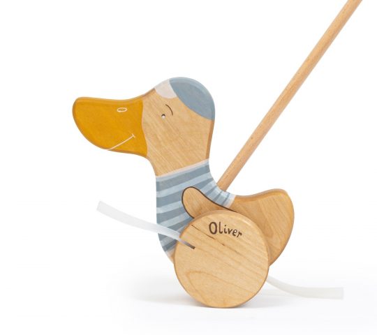 Push along wooden toy duck is such a passionate traveller that you can even hear his tiny rubber feet steps on the floor. This toy is quality crafted and safe.