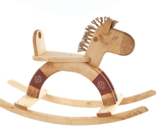 This handmade organic wooden rocking horse is quality crafted and sanded satin smooth. Materials we use are natural and safe for children.