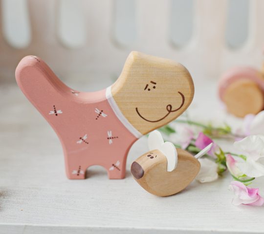 Our organic baby toy cat takes care and loves its tiny little pet mouse. This handmade wooden toy is qualify crafted and safe for children.