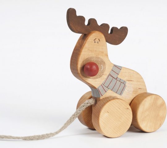 Handmade toy reindeer cannot wait until the jolly elves load its sleigh and it can visit all of you together with Santa. The toy is quality crafted and safe.